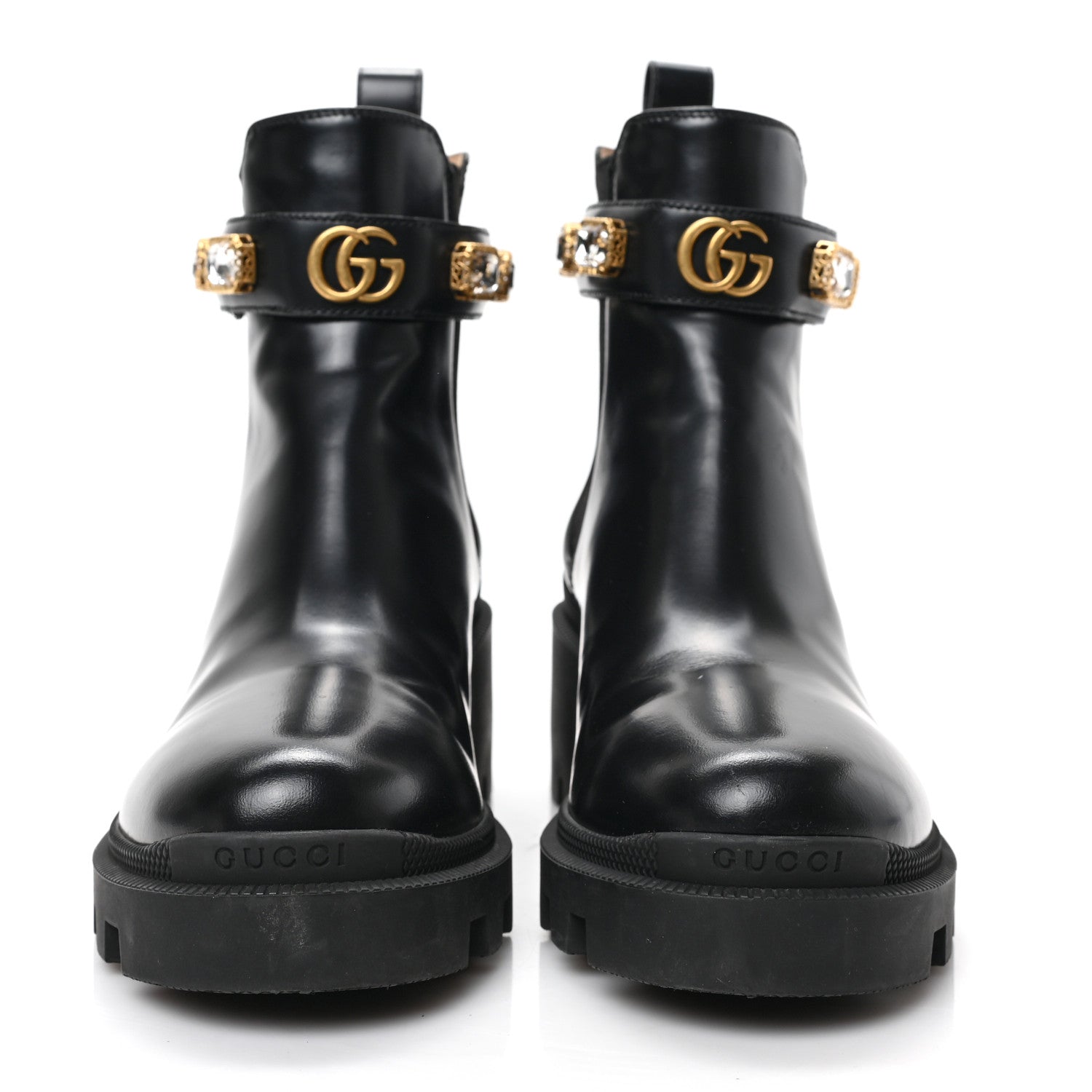 Gucci Calfskin Crystal GG Trip Chelsea Ankle Boots 36.5 Black 2 of 9