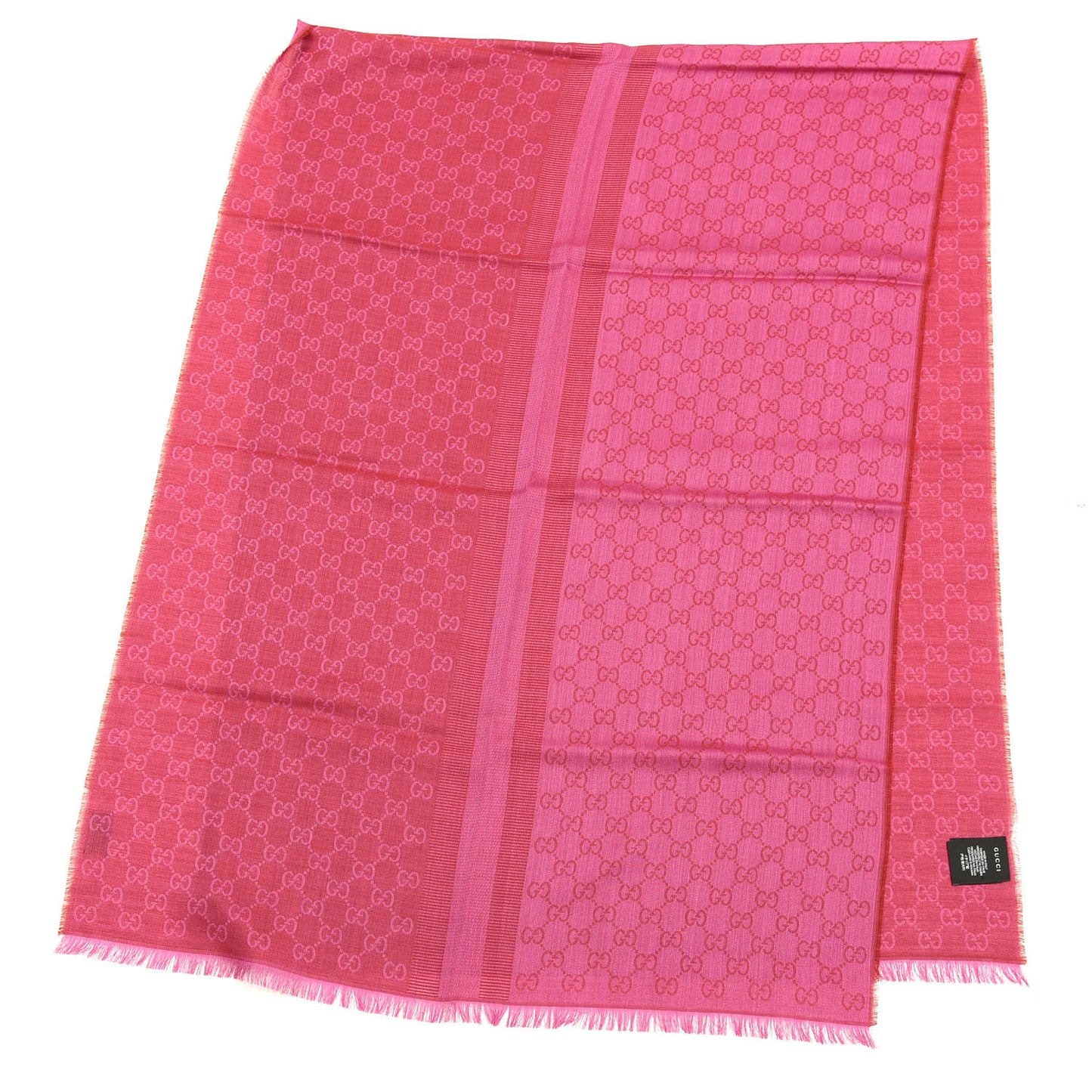 Wool Silk GG Monogram GGWeblong Fringe Scarf Shawl Red Pink