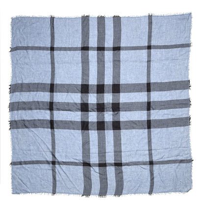 Burberry Modal Wool Overdyed Chambray Check Square Scarf Dusty Blue 1 of 4