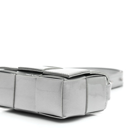Bottega Veneta Metallic Patent Calfskin Maxi Intrecciato Extra Mini Cassette Crossbody Bag Silver 6 of 8