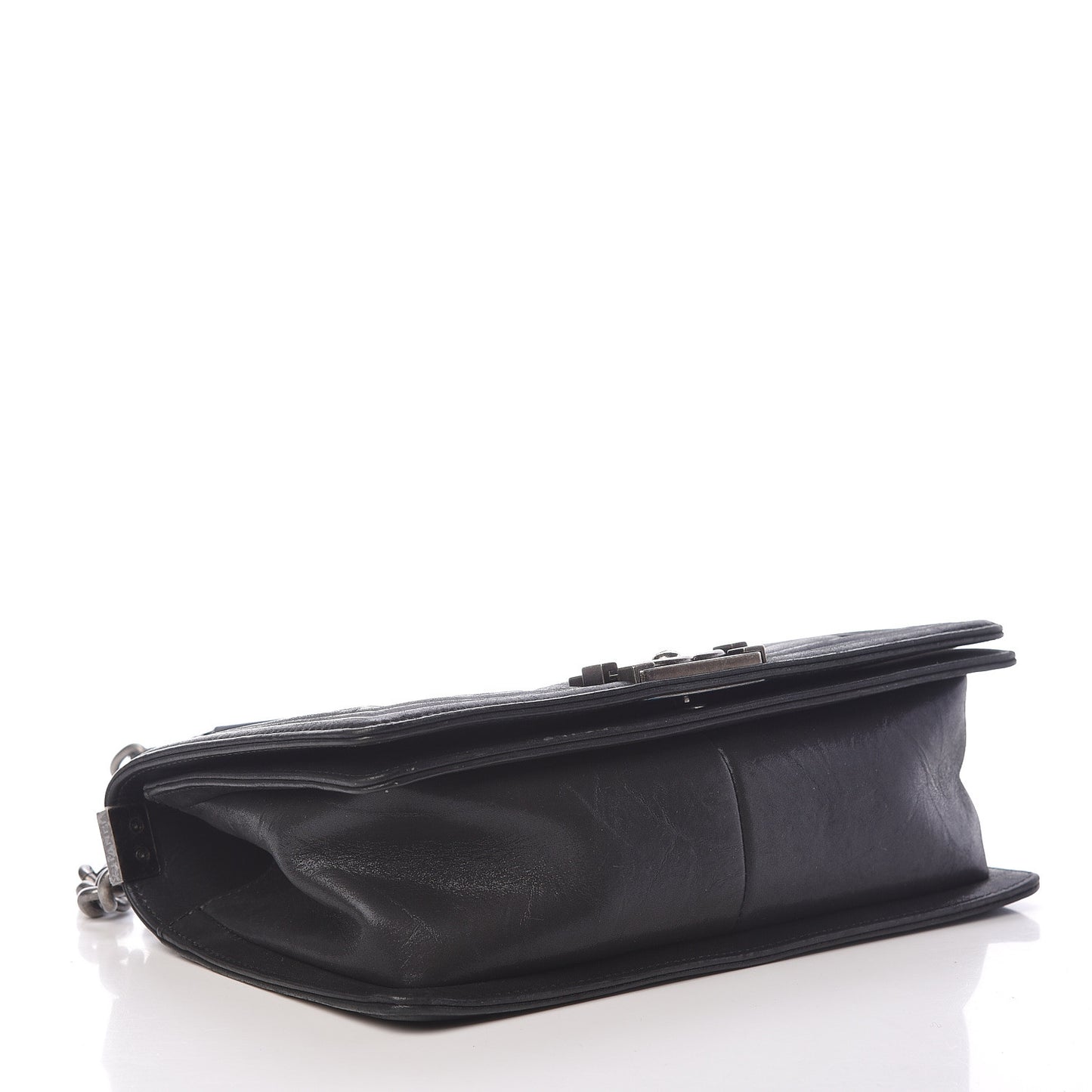 Iridescent Calfskin Embellished Double Stitch Medium Boy Flap Black