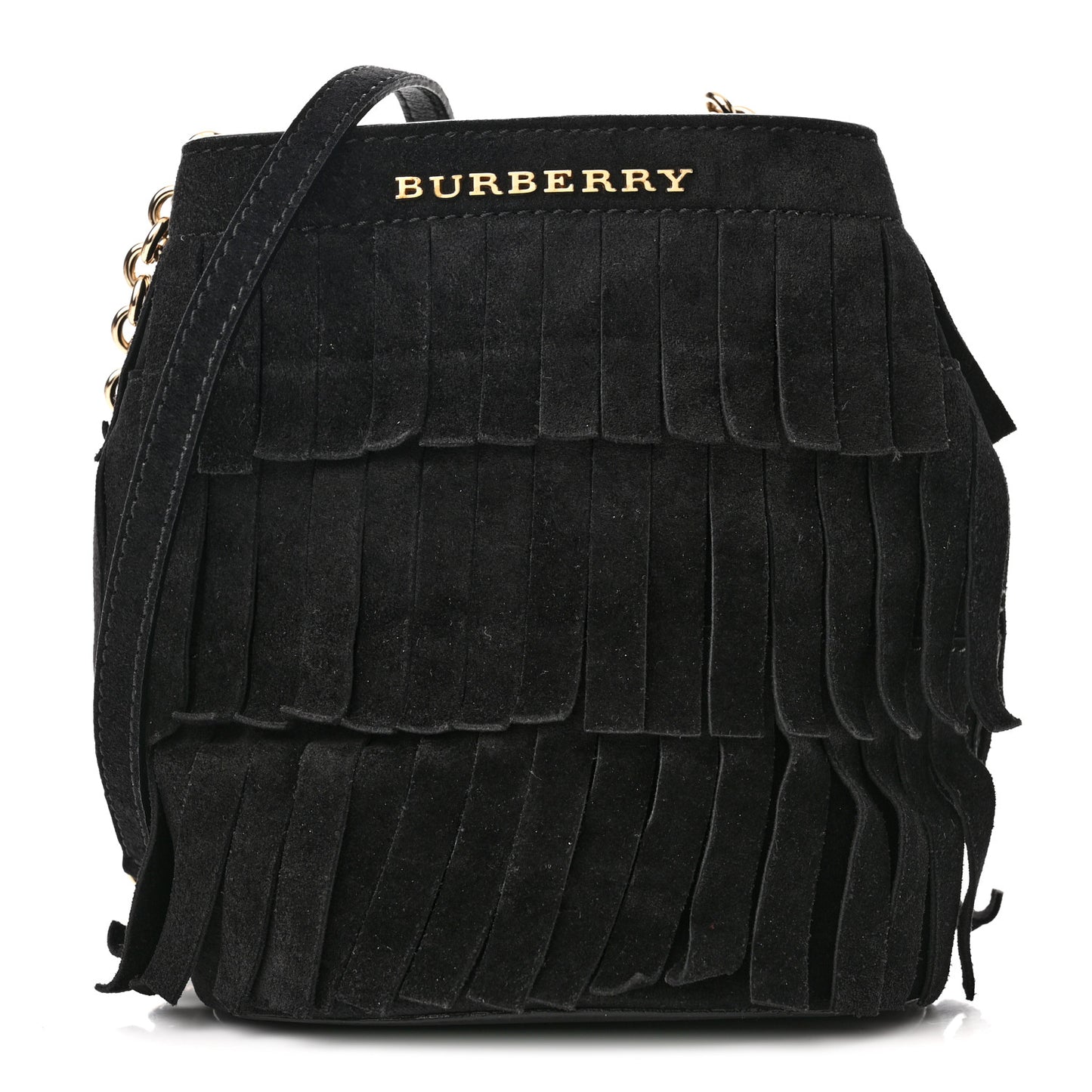 Suede Fringe Mini Bucket Bag Black
