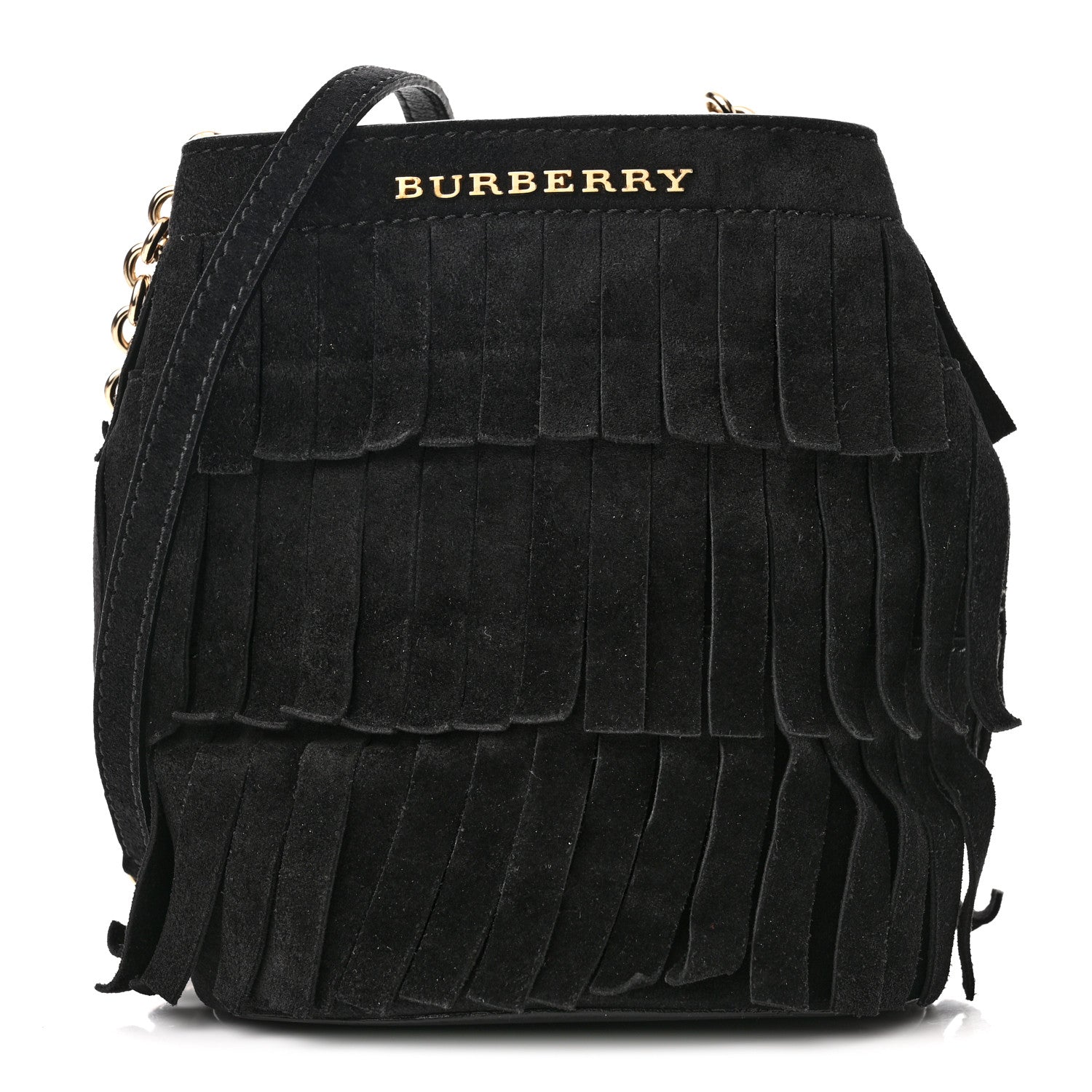 Burberry Suede Fringe Mini Bucket Bag Black 1 of 9