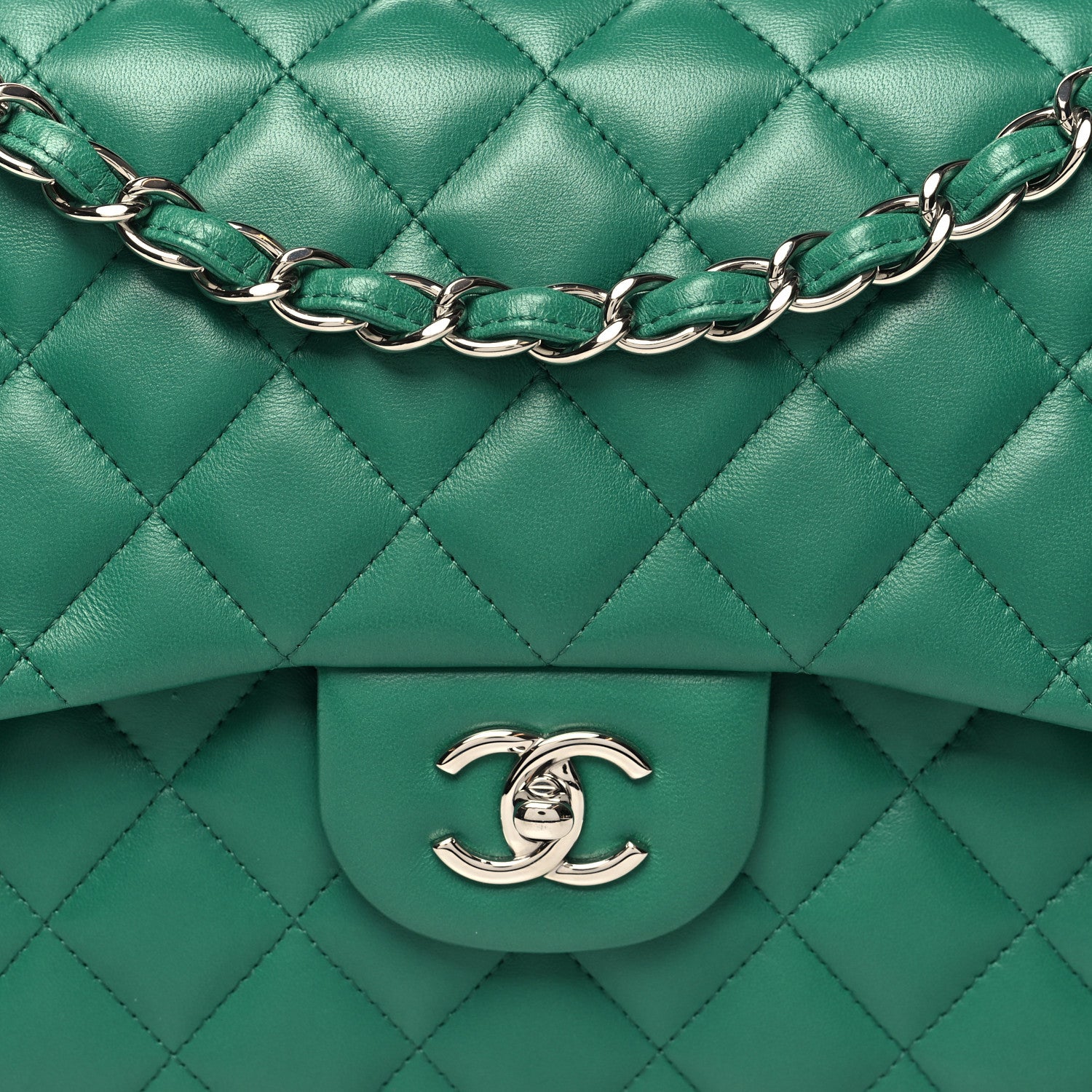 Chanel Lambskin Quilted Jumbo Double Flap Green 8 of 12