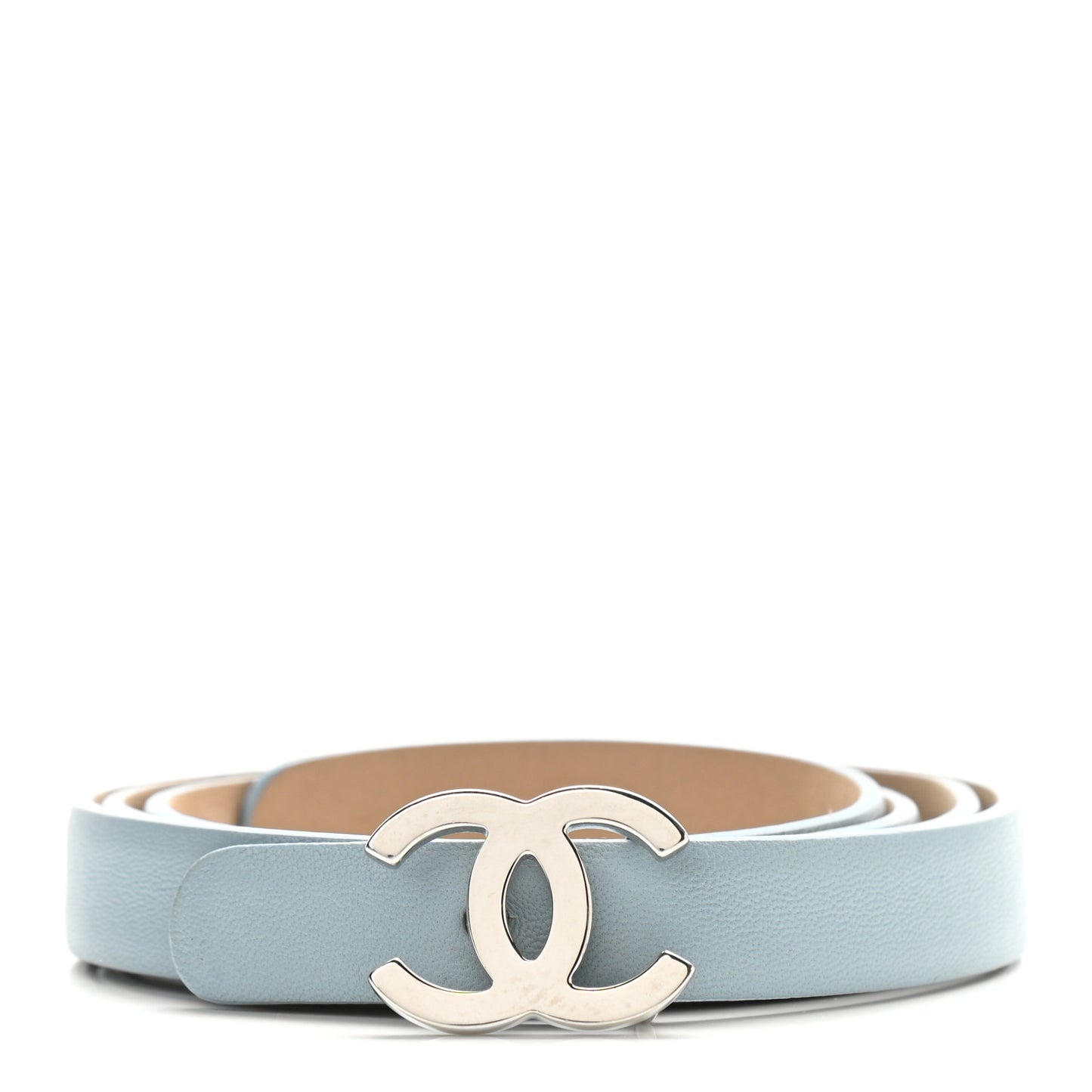 Lambskin CC Logo Skinny Belt 80 32 Light Blue