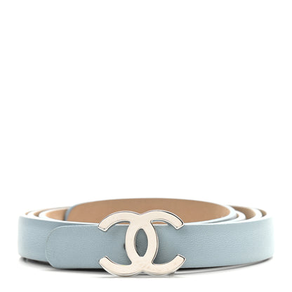 Chanel Lambskin CC Logo Skinny Belt 80 32 Light Blue 1 of 5