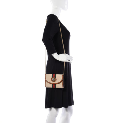 Gucci Vintage Canvas Calfskin Web Mini Rajah Slim Flap Shoulder Bag Sand Light Cuir 2 of 13