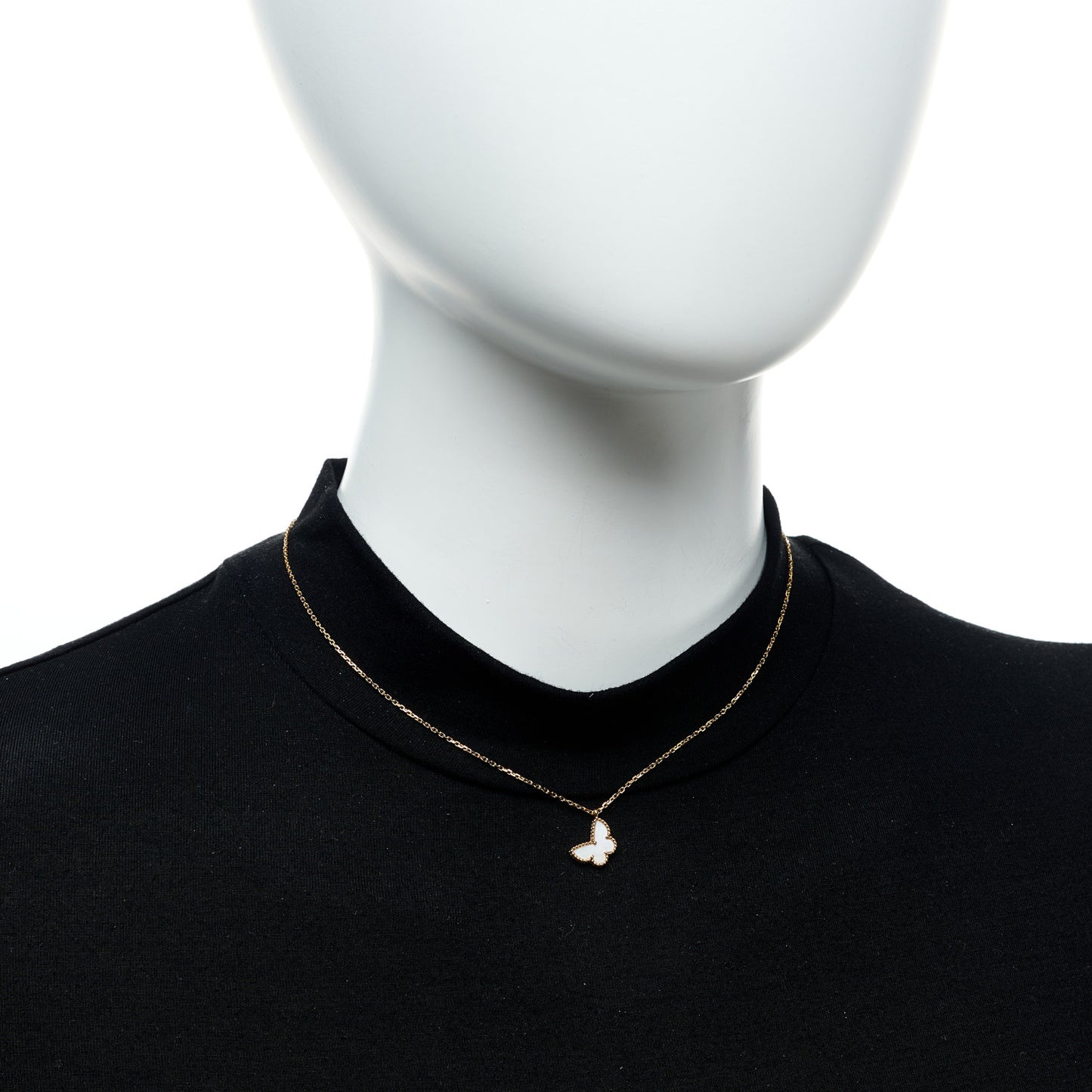 18K Yellow Gold Mother of Pearl Sweet Alhambra Butterfly Pendant Necklace