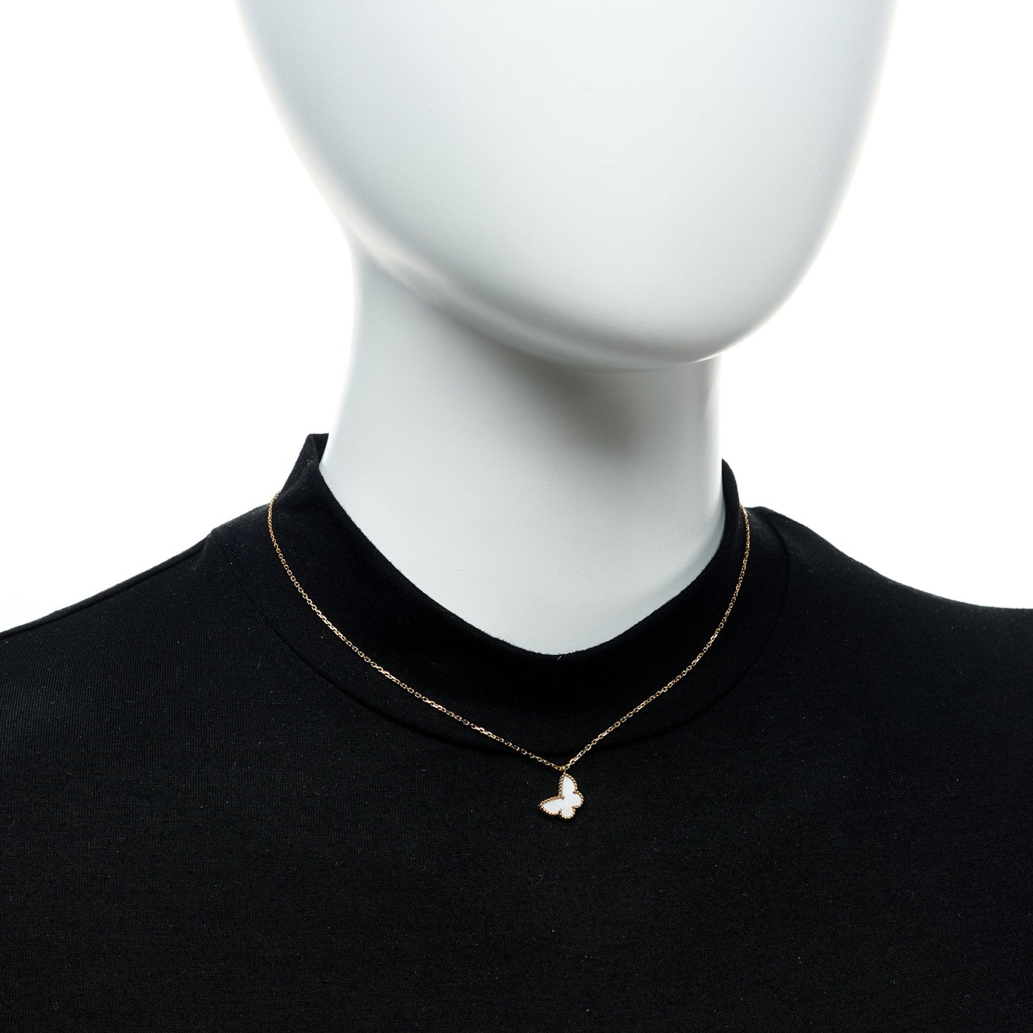 Van Cleef & Arpels 18K Yellow Gold Mother of Pearl Sweet Alhambra Butterfly Pendant Necklace 2 of 5