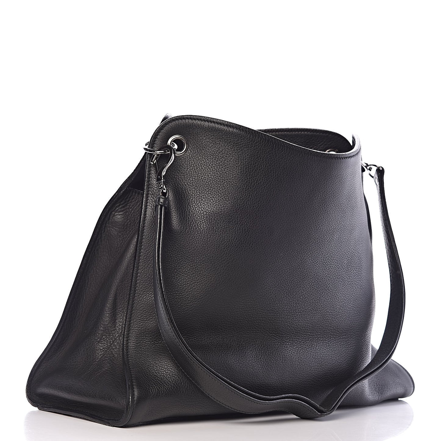 Grained Calfskin Large Shoulder Bag Black