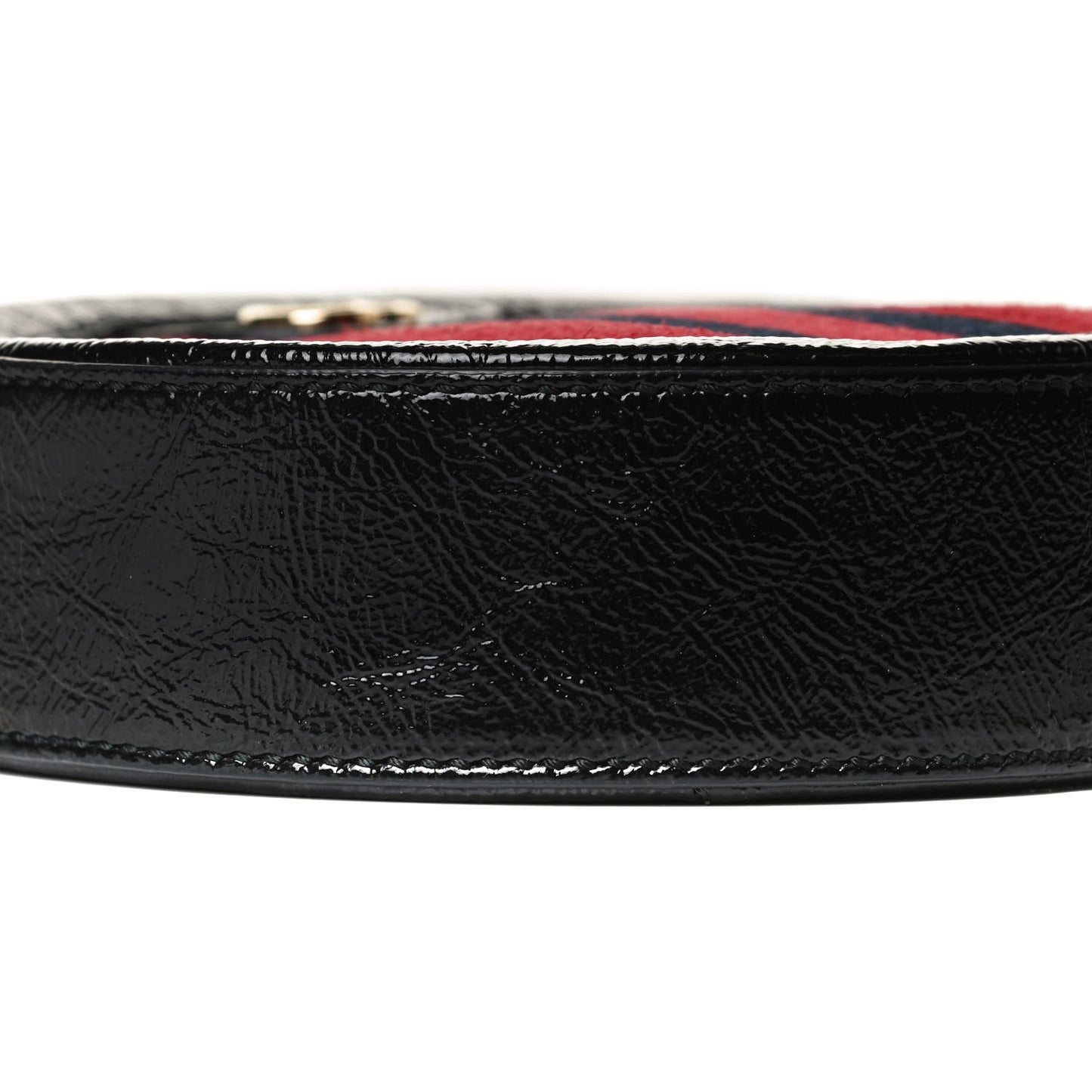 Suede Patent Web Mini Ophidia Round Shoulder Bag Hibiscus Red Black