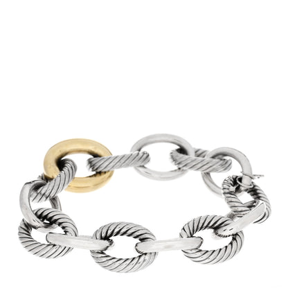 David Yurman Sterling Silver 18K Yellow Gold 19mm Extra Large Oval Link Bracelet 2 of 5