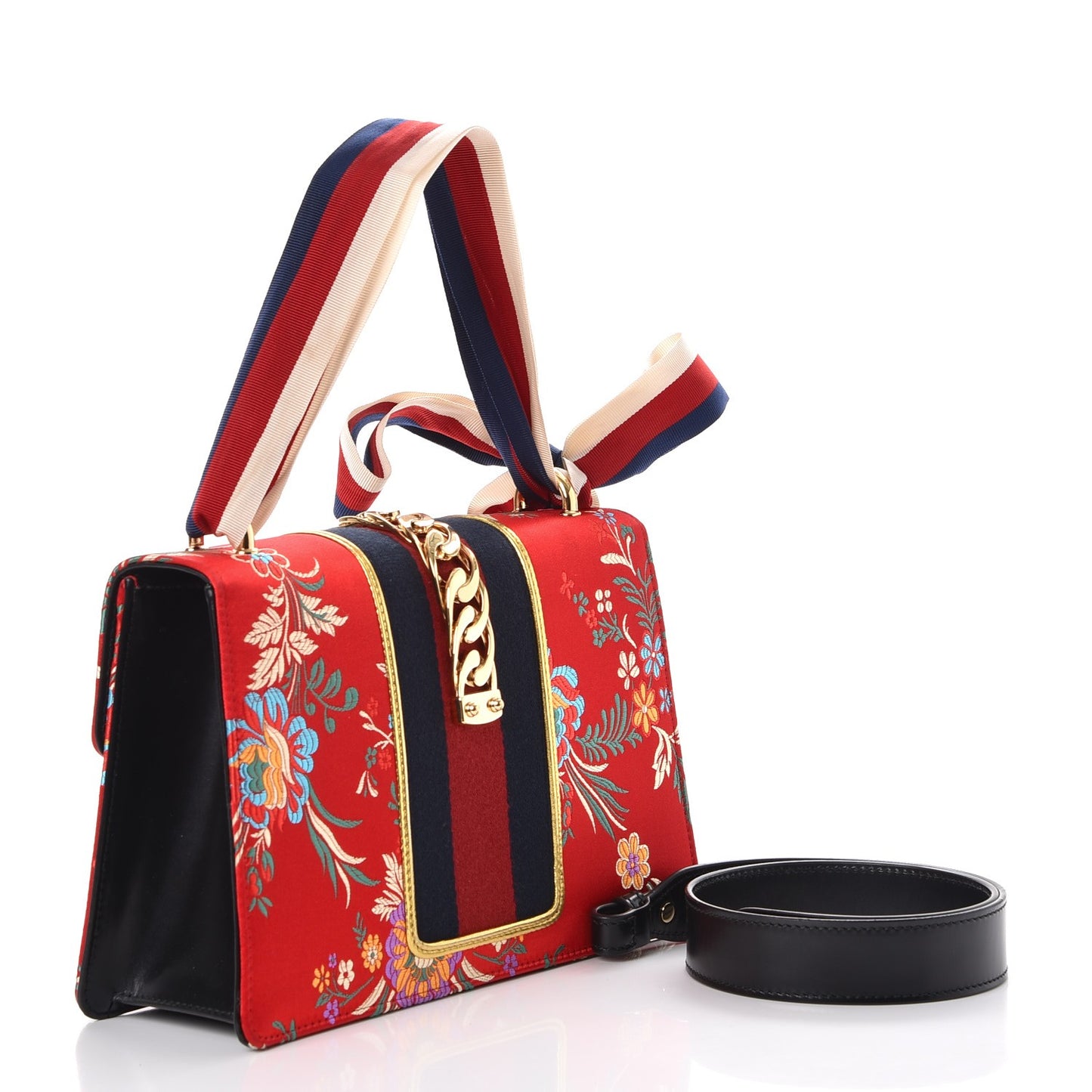 Jacquard Floral Small Sylvie Shoulder Bag Red Multicolor Black