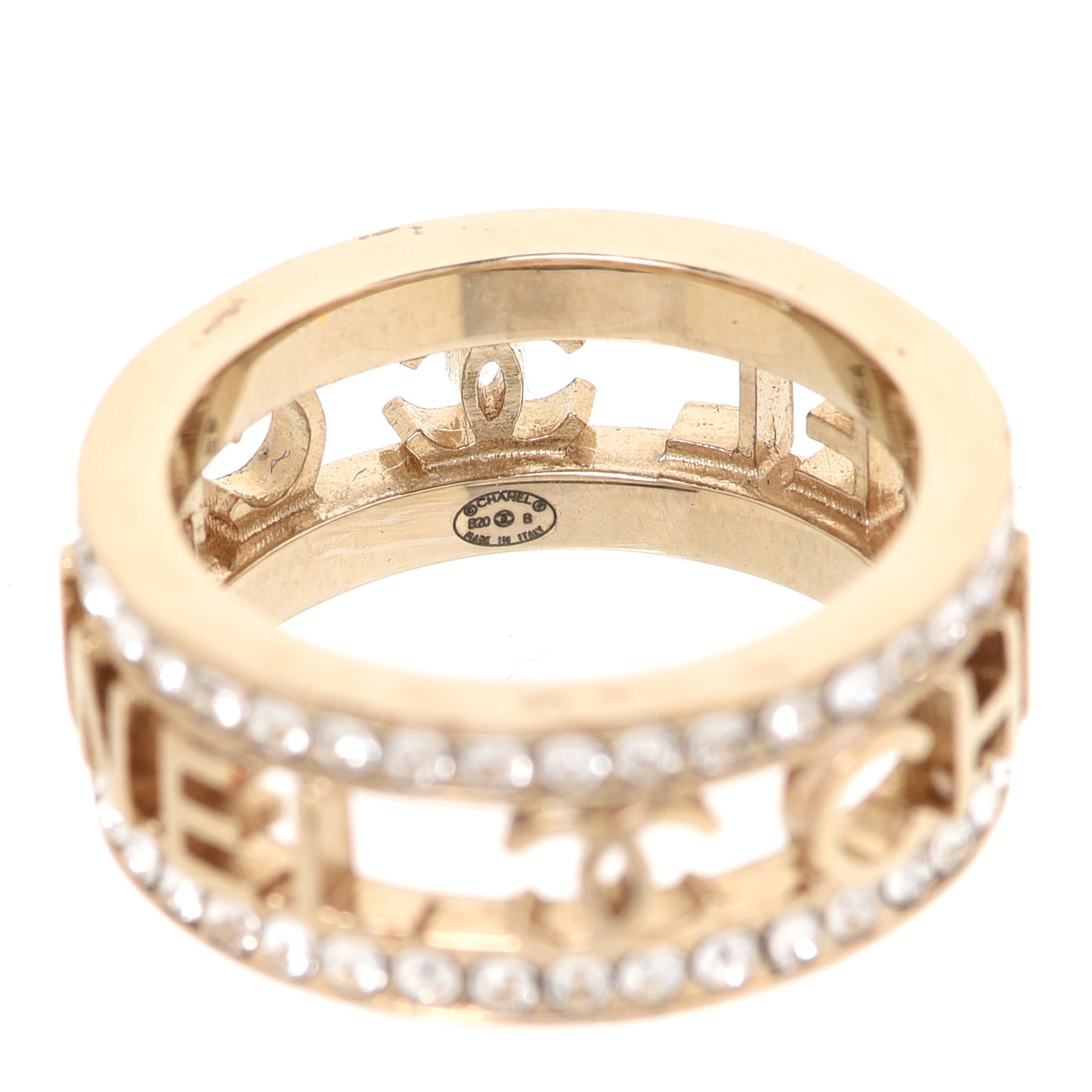 Metal Crystal Bow-tiful CC Logo Ring 7.25 55 Gold