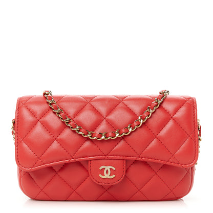 Chanel Lambskin Quilted Flap Phone Holder With Chain Red 1 of 12