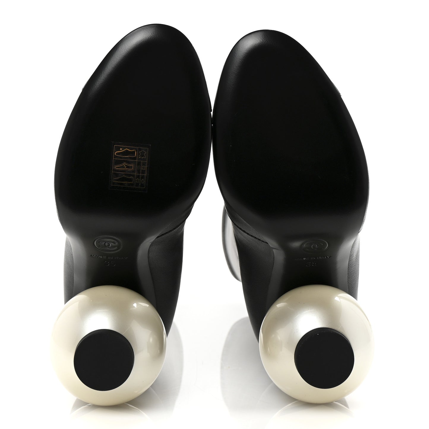 Stretch Lambskin Patent Cap Toe Pearl Ball Mid Calf Boots 35 Black