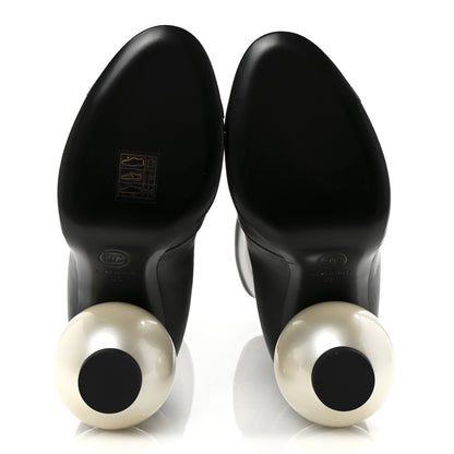 Chanel Stretch Lambskin Patent Cap Toe Pearl Ball Mid Calf Boots 35 Black 6 of 9