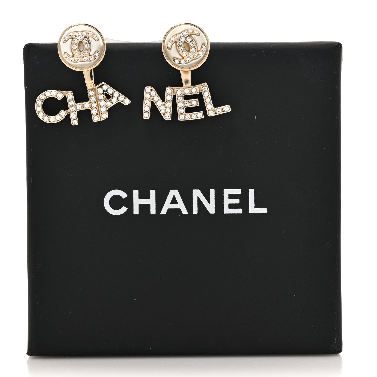 Chanel Pearl Crystal Logo Earrings Gold Pearly White 5 of 5