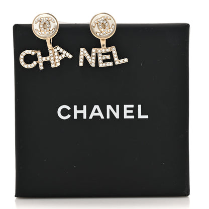 Chanel Pearl Crystal Logo Earrings Gold Pearly White 5 of 5
