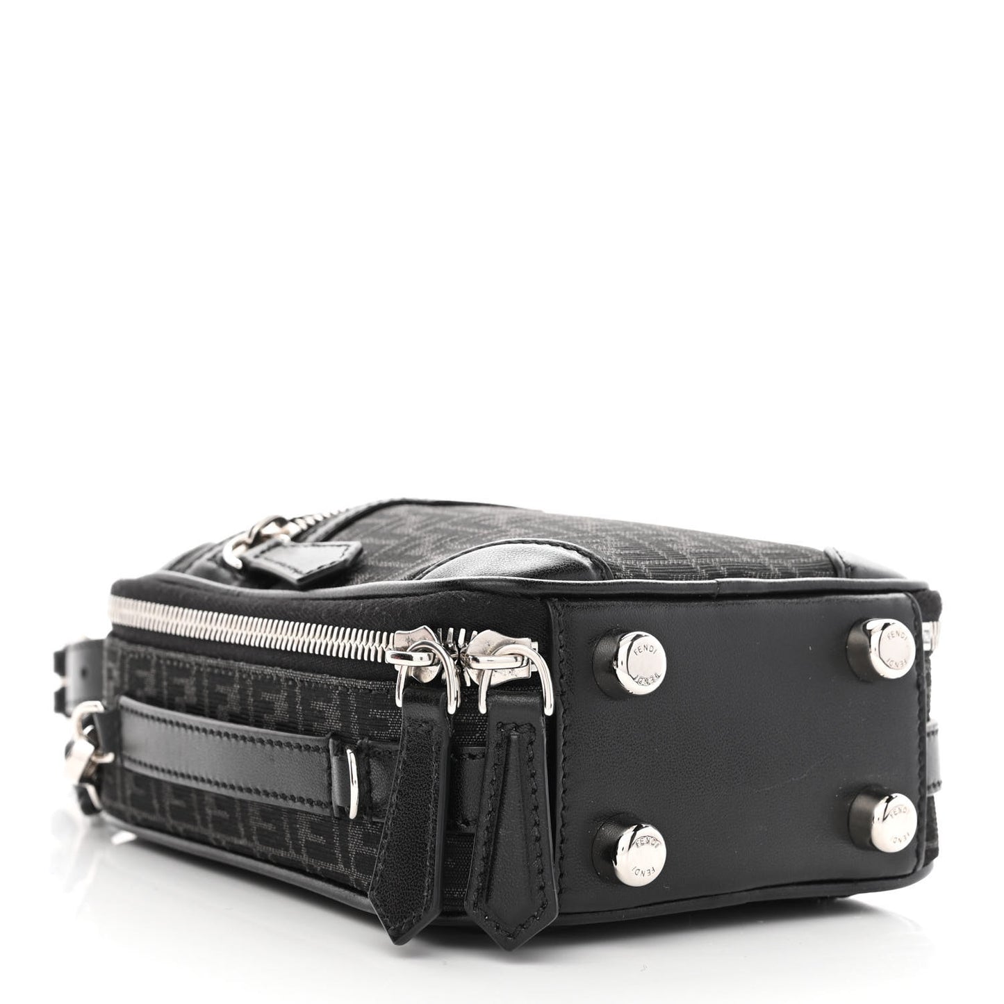 Recycled Fabric Jacquard Vitello Astro Micro FF Mini Trolley Bag Asfalto Black