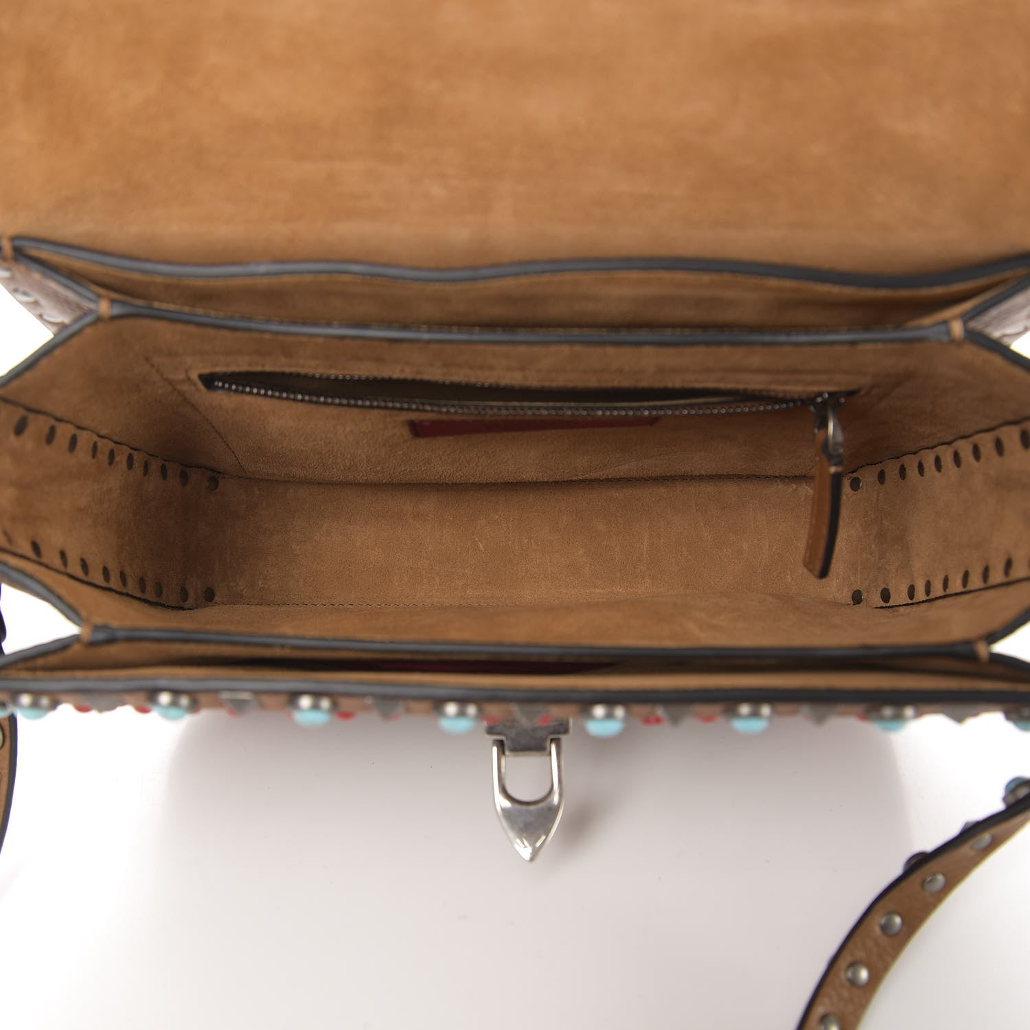 Valentino Garavani Calfskin Embroidered Medium Guitar Strap Rockstud Rolling Flap Saddle Bag Light Cuir 7 of 13