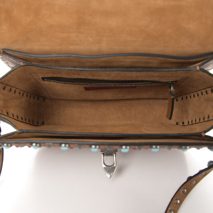 Valentino Garavani Calfskin Embroidered Medium Guitar Strap Rockstud Rolling Flap Saddle Bag Light Cuir 7 of 13