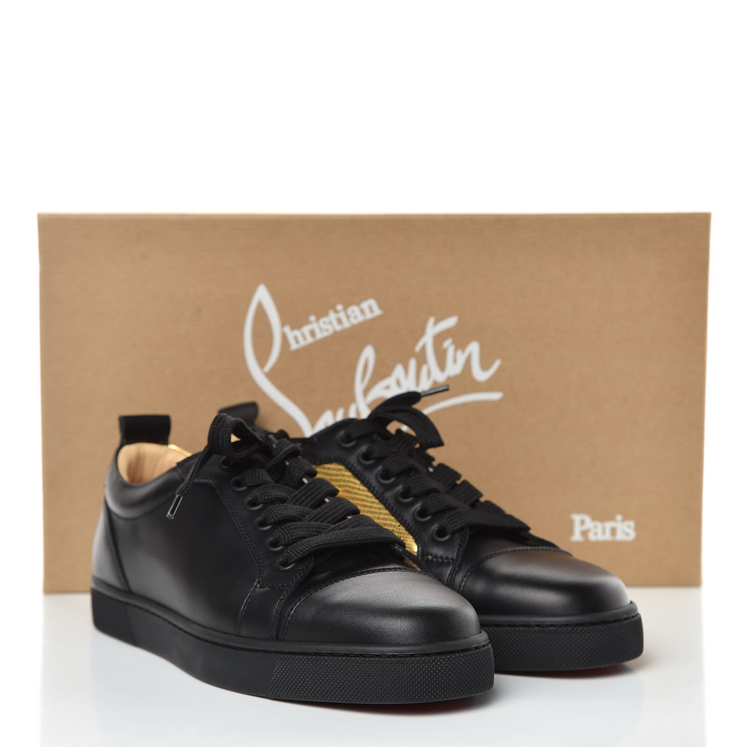 Christian Louboutin Calfskin Laminato Dino Womens Ying Louis Junior Flat Sneakers 36 Black Gold 9 of 10
