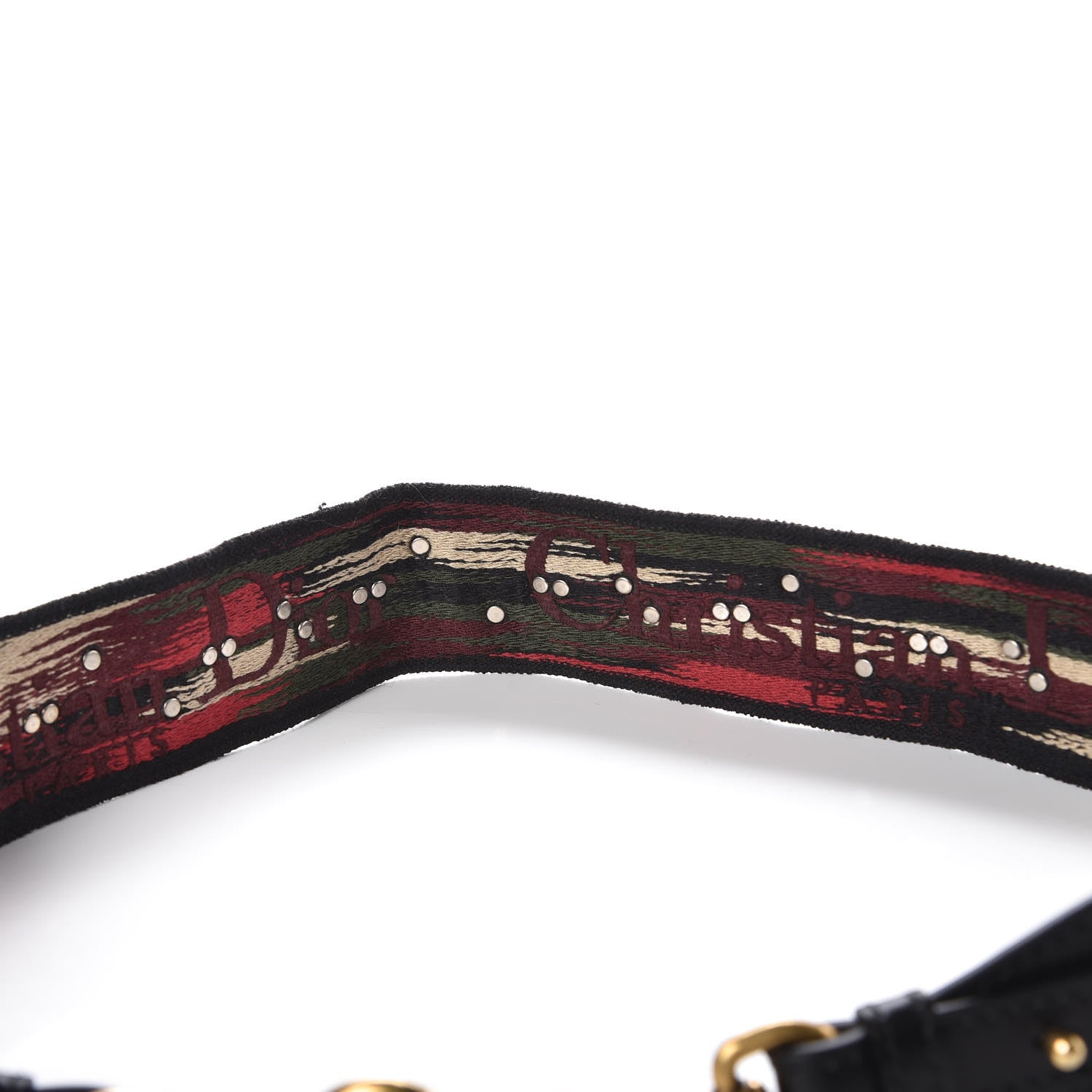 Christian Dior Canvas Embroidered Studded Bohemian Shoulder Strap Red 5 of 5