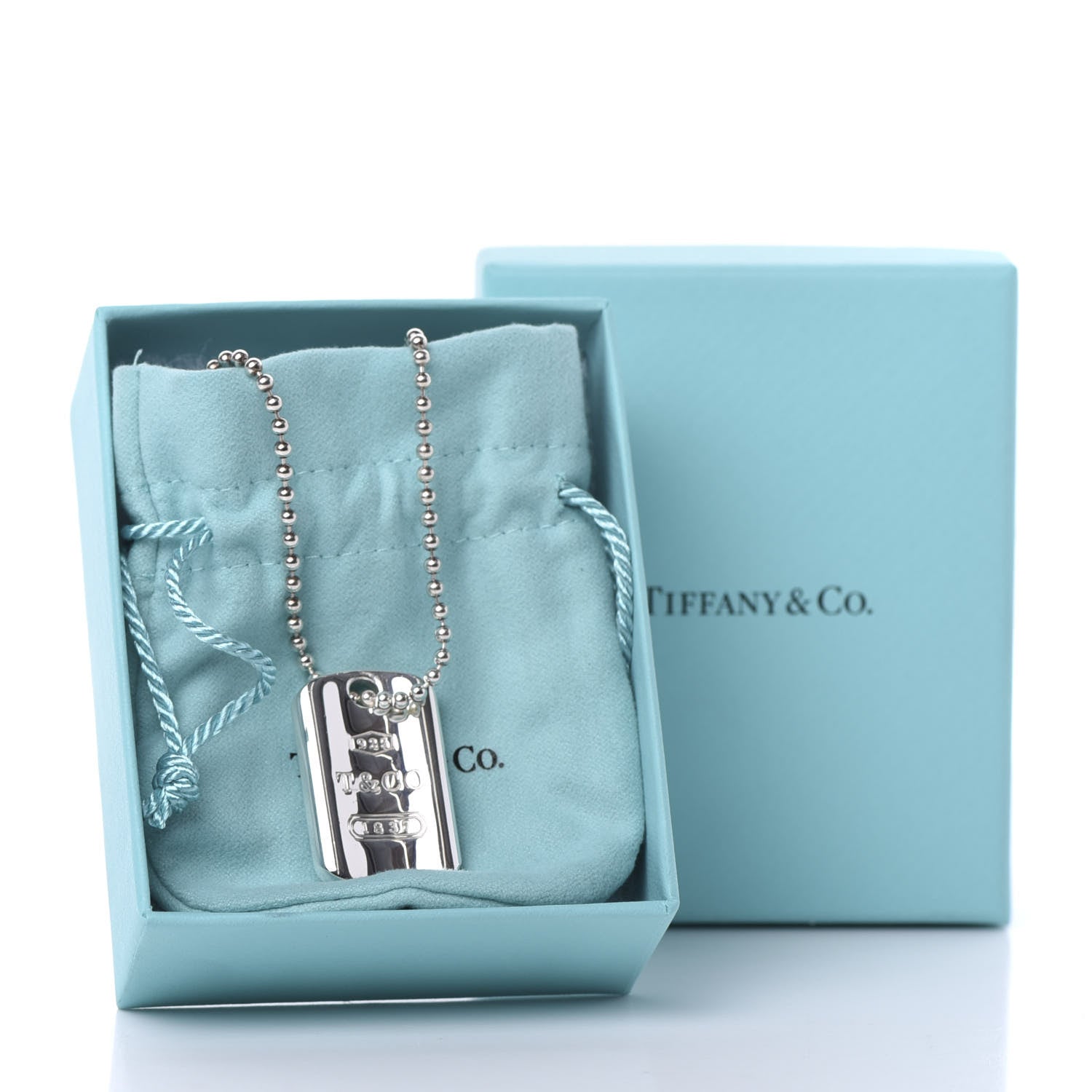 Tiffany Sterling Silver 1837 Dog Tag Pendant Necklace 615618