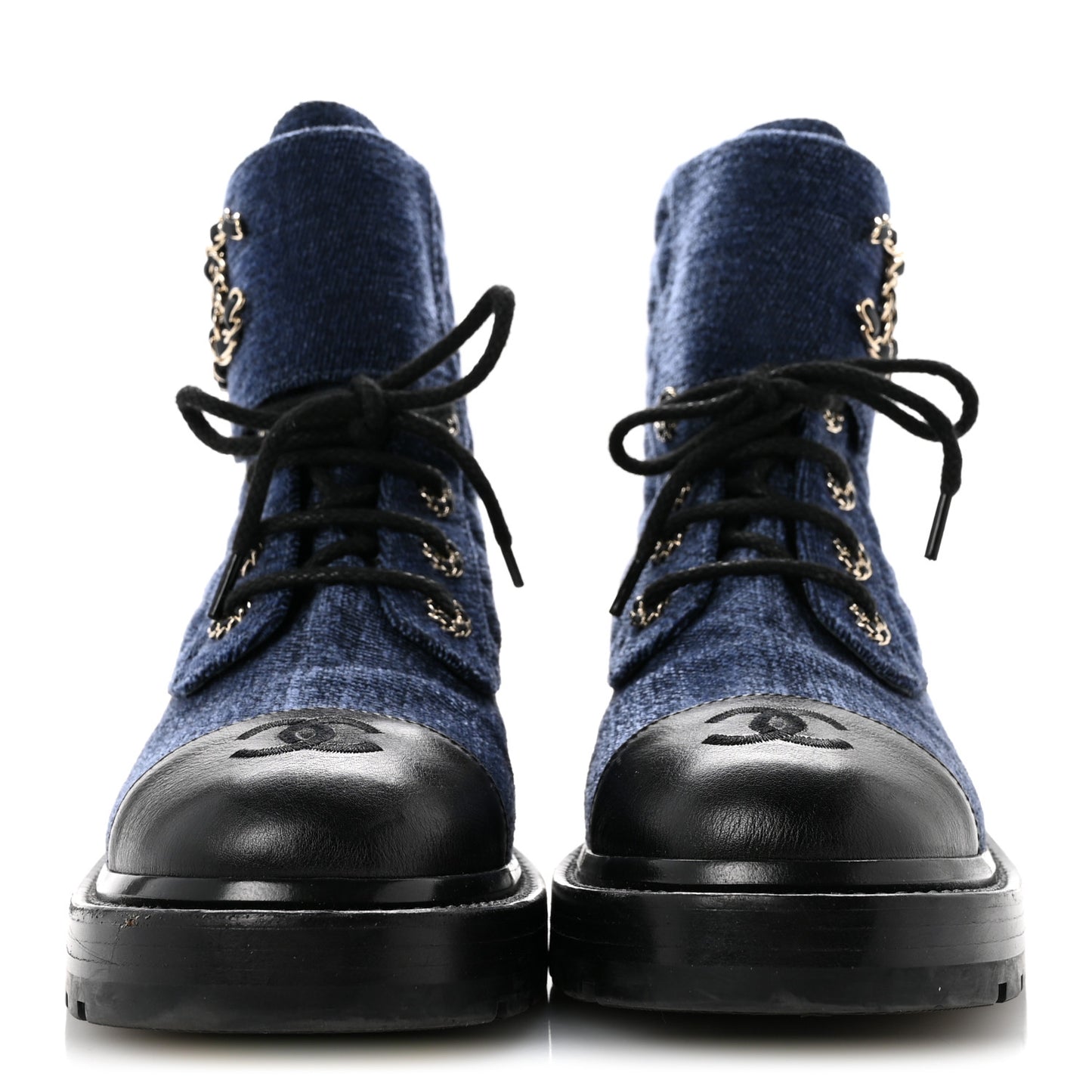 Shiny Calfskin Velvet Quilted Lace Up Combat Boots 39 Blue