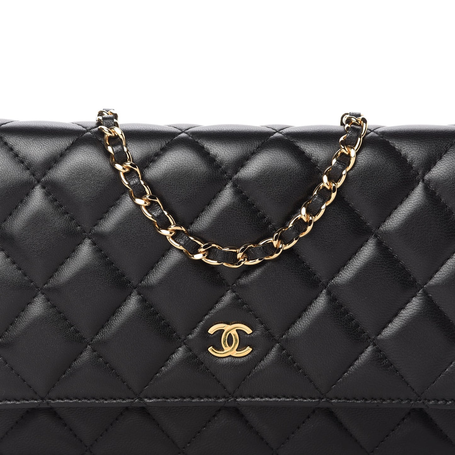 Lambskin Quilted Wallet On Chain WOC Black