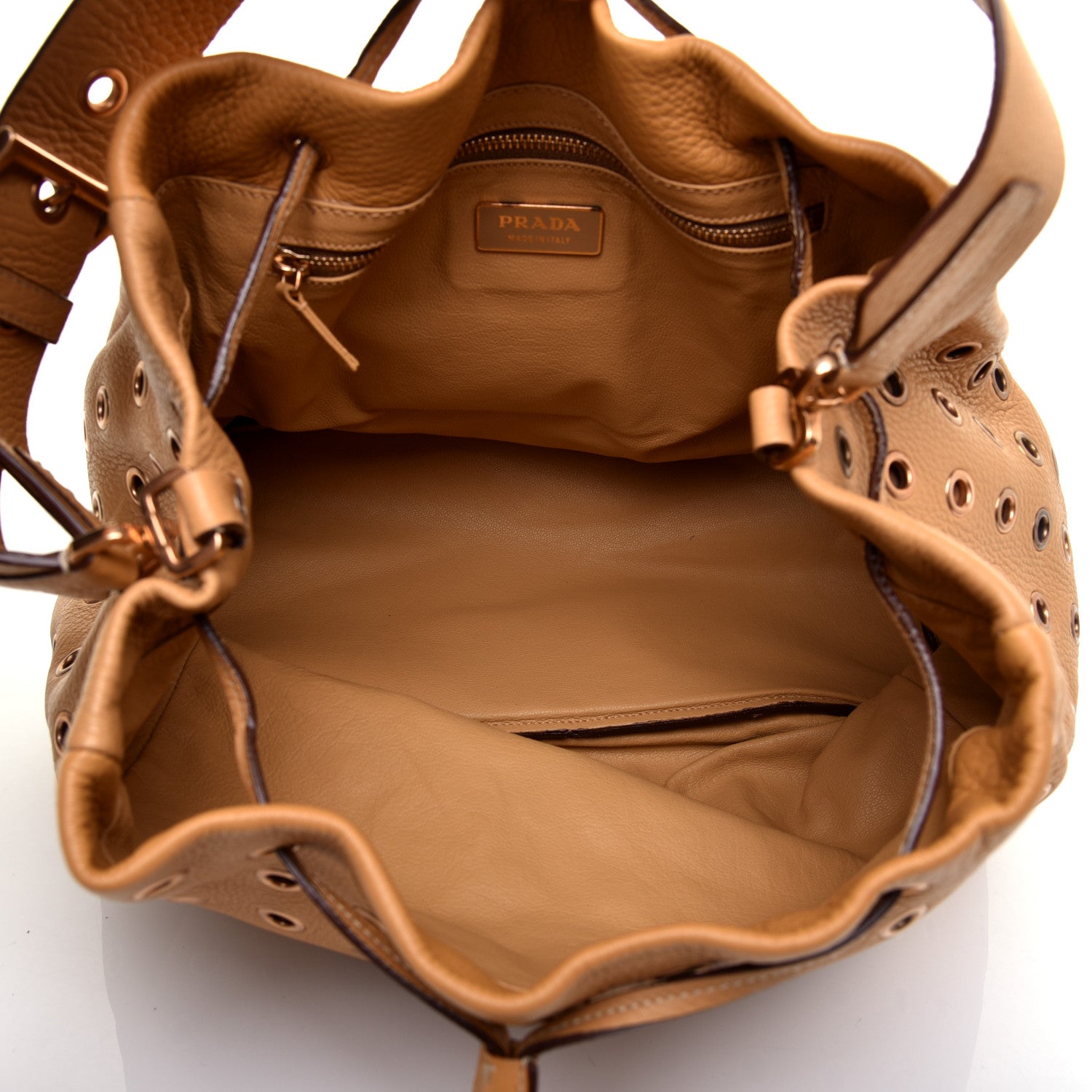 Prada Daino Borchie Grommet Bucket Bag Miele 5 of 12