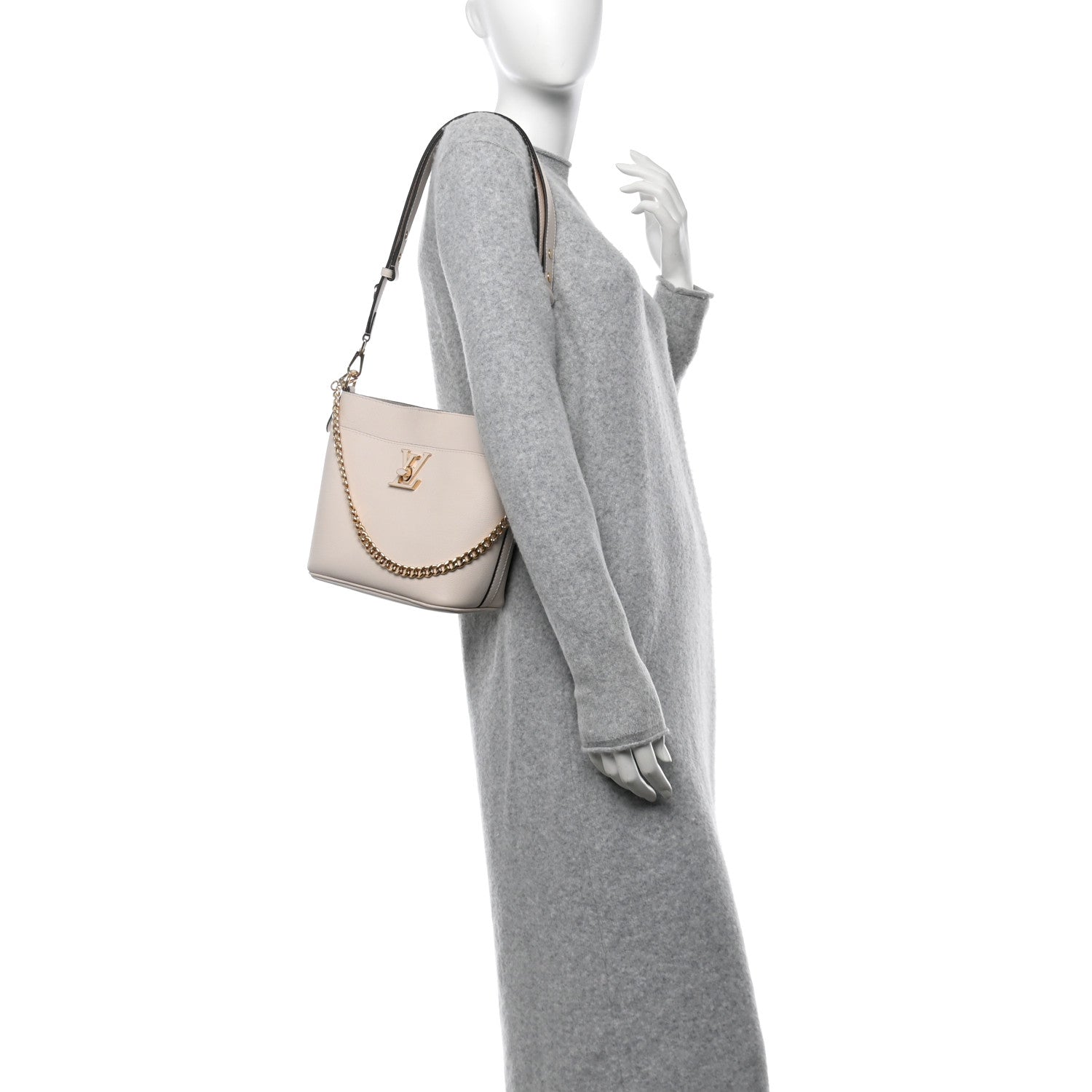Louis Vuitton Grained Calfskin Lock and Walk Bucket Quartz 2 of 9