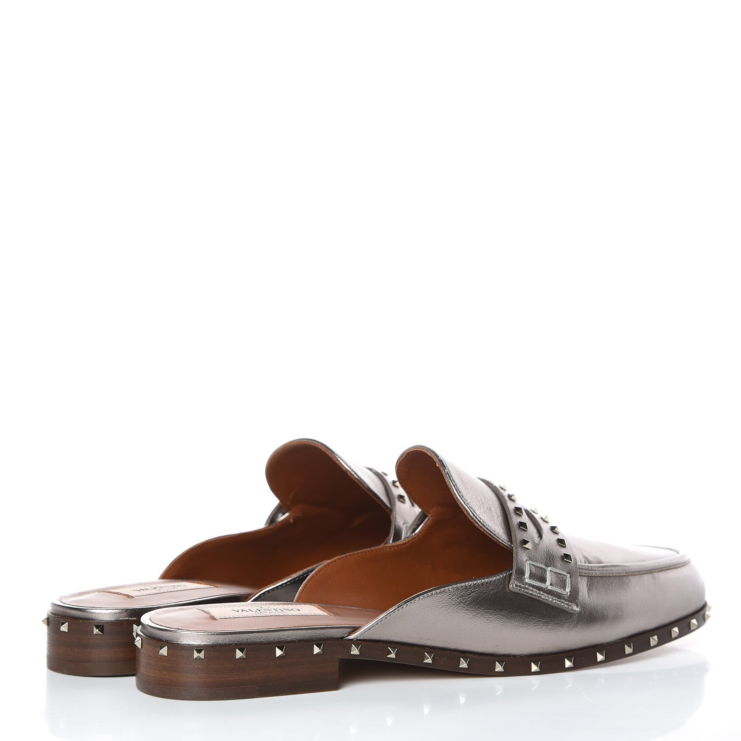 Valentino Garavani Metallic Lambskin Soul Rockstud Flat Mules 40 Silver 4 of 9