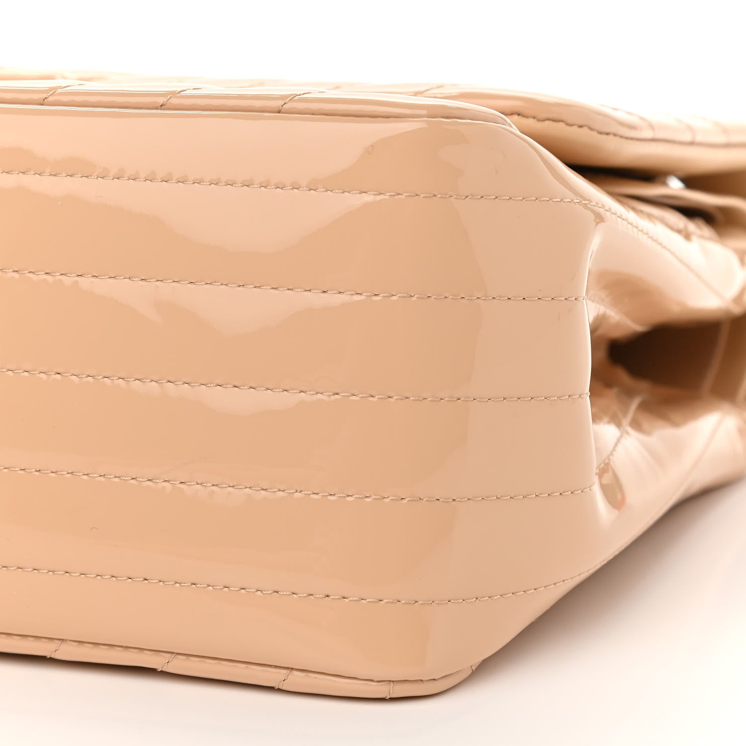 Chanel Patent Chevron Quilted Jumbo Double Flap Beige 10 of 11