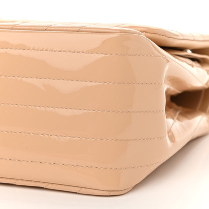 Chanel Patent Chevron Quilted Jumbo Double Flap Beige 10 of 11