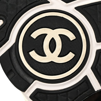 Chanel Mesh Suede Calfskin Grained Calfskin Womens CC Sneakers 39.5 White Black 8 of 8