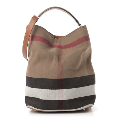 Burberry Canvas Mega Check Medium Ashby Hobo Saddle Brown 1 of 12