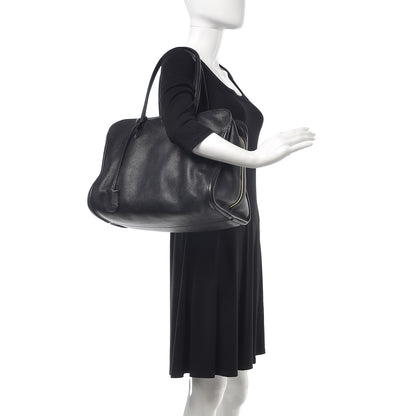 Alexander McQueen Pebbled Calfskin Large Skull Padlock Zip Around Tote Black 2 of 13