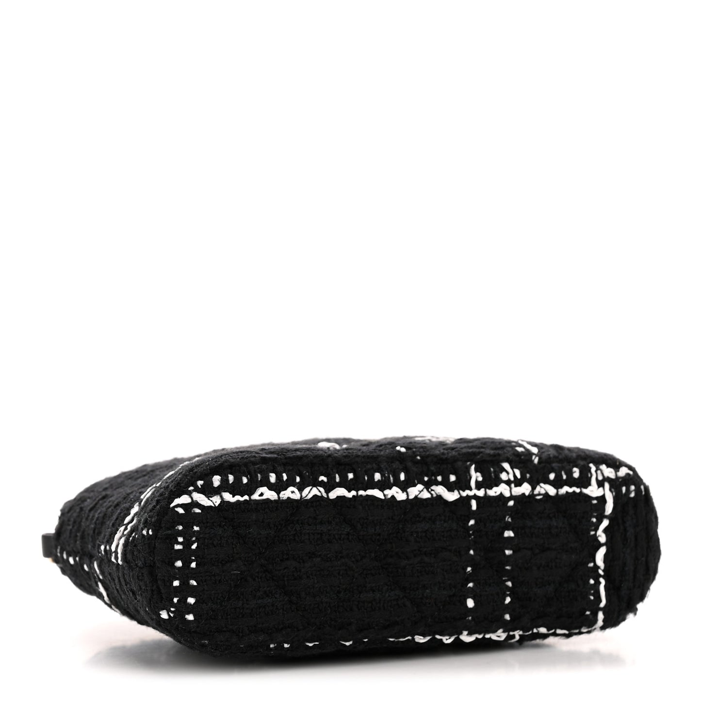 Tweed Quilted Mini Clutch With Chain Black White