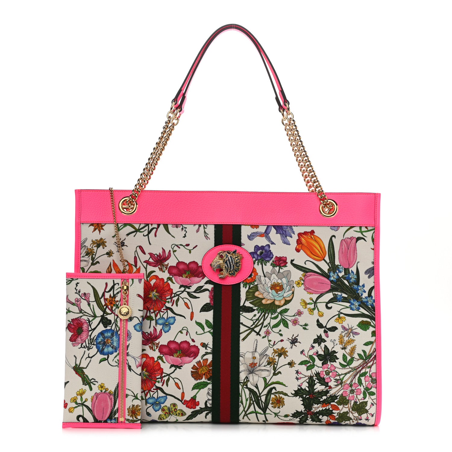 Gucci Canvas Flora Large Rajah Chain Tote White Multicolor Fuxia Fluo 1 of 11