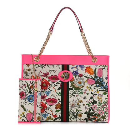 Gucci Canvas Flora Large Rajah Chain Tote White Multicolor Fuxia Fluo 1 of 11