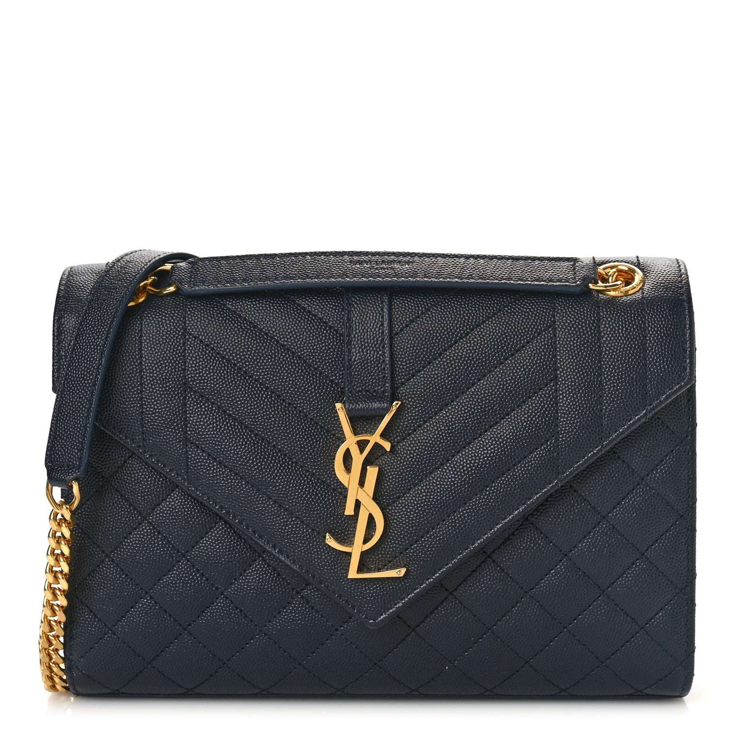 Saint Laurent Grain De Poudre Textured Mixed Matelasse Triquilt Medium Monogram Satchel Deep Marine 1 of 8