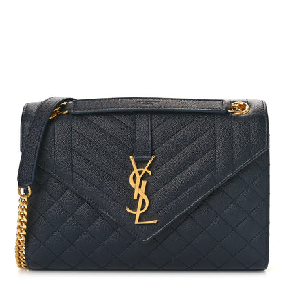 Saint Laurent Grain De Poudre Textured Mixed Matelasse Triquilt Medium Monogram Satchel Deep Marine 1 of 8