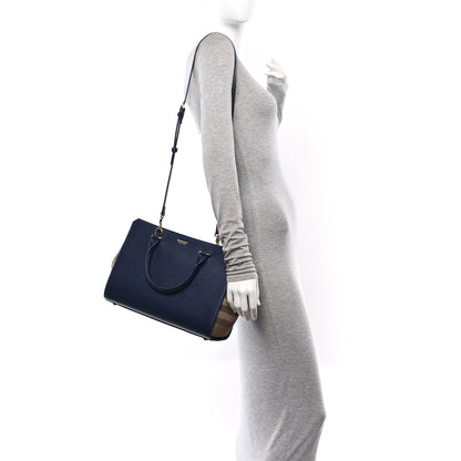 Burberry Calfskin Mega Check Small Banwell Tote Dark Canvas Blue 2 of 9