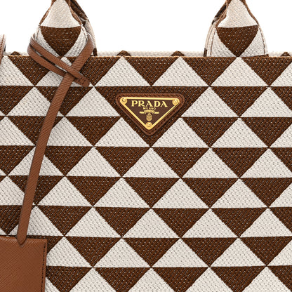 Prada Jacquard Saffiano Triangolo Symbole Embroidered Small Tote Tobacco Talco 8 of 10