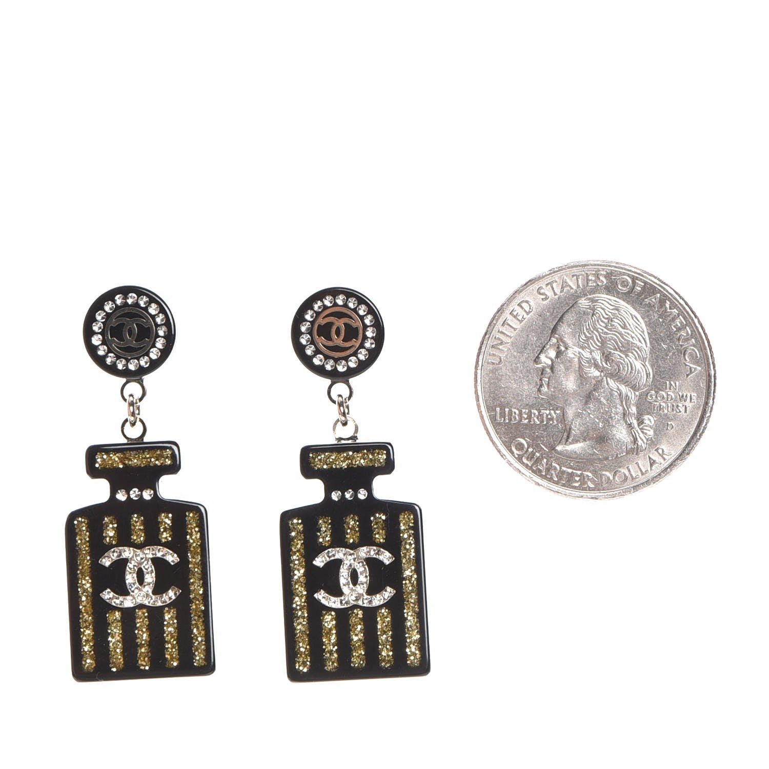 Chanel Resin Strass Perfume Bottle CC Earrings Black Gold 2 of 5