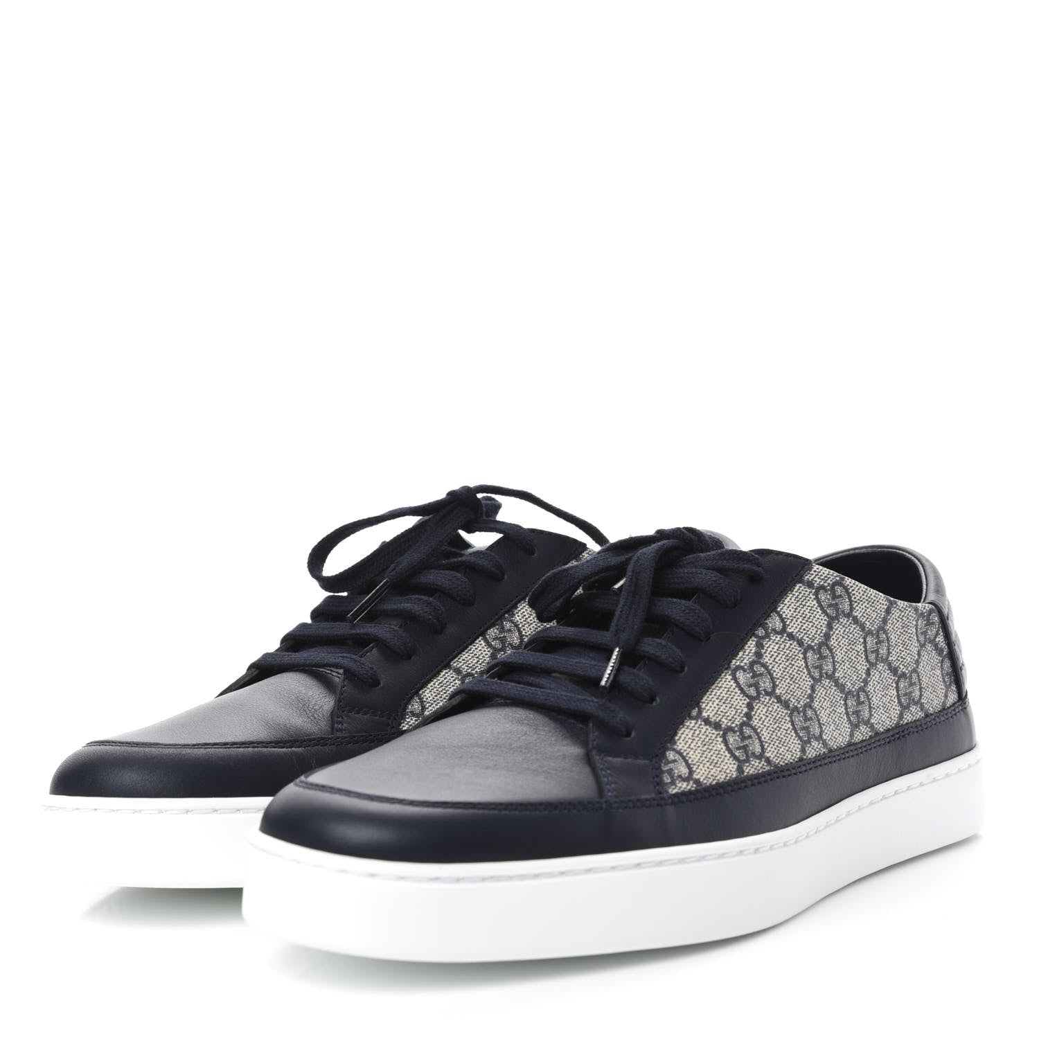 Gucci GG Supreme Monogram Calfskin Mens Low Top Sneakers 9.5 Blue Beige 3 of 11