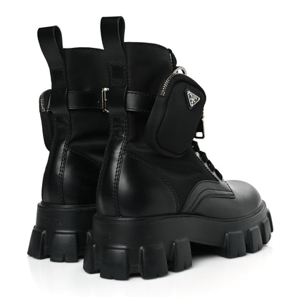 Prada Spazzolato Rois Re-Nylon Metal Triangle Logo Mens Monolith Pouch Pocket 60mm Combat Boots 9.5 Black 4 of 9