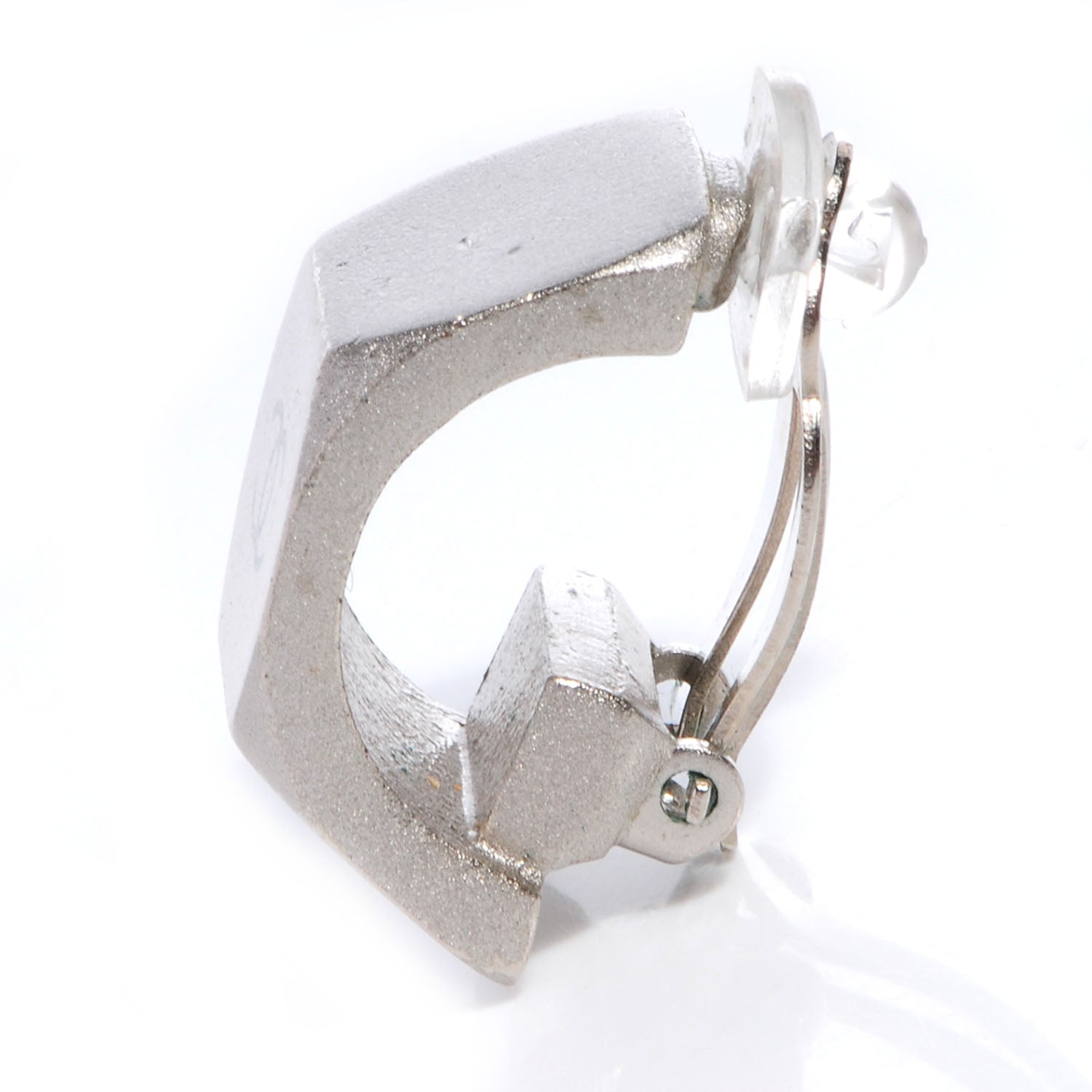 Chanel Half Bolt CC Clip On Earrings Matte Silver 3 of 5